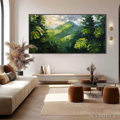 BUYARTVIEW Emerald Escape – Lush Impasto Painting of a Verdant Mountain Valley - image 6