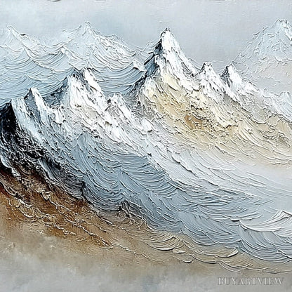 BUYARTVIEW Alpine Crest – Heavily Textured Wabi Sabi Mountain Landscape Painting - image 3