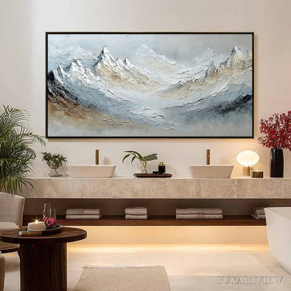 BUYARTVIEW Alpine Crest – Heavily Textured Wabi Sabi Mountain Landscape Painting - image 4