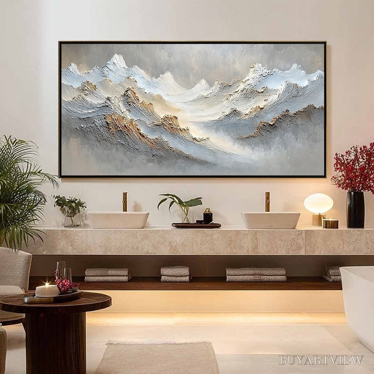 BUYARTVIEW Whispers of the Peak – Large Textured Wabi Sabi Abstract Mountain Painting - image 4
