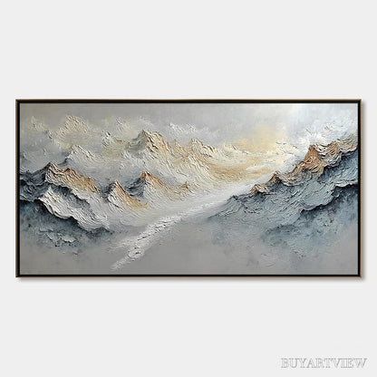 BUYARTVIEW Summit'S Whisper – Textured Wabi Sabi Abstract Mountain Landscape Painting - image 1
