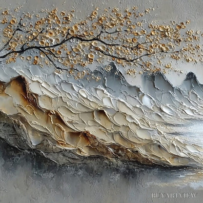 BUYARTVIEW Golden Serenity – Textured Impasto Mountain Valley Landscape Painting - image 3