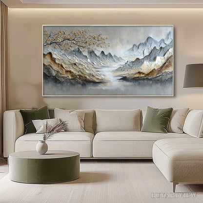 BUYARTVIEW Golden Serenity – Textured Impasto Mountain Valley Landscape Painting - image 4