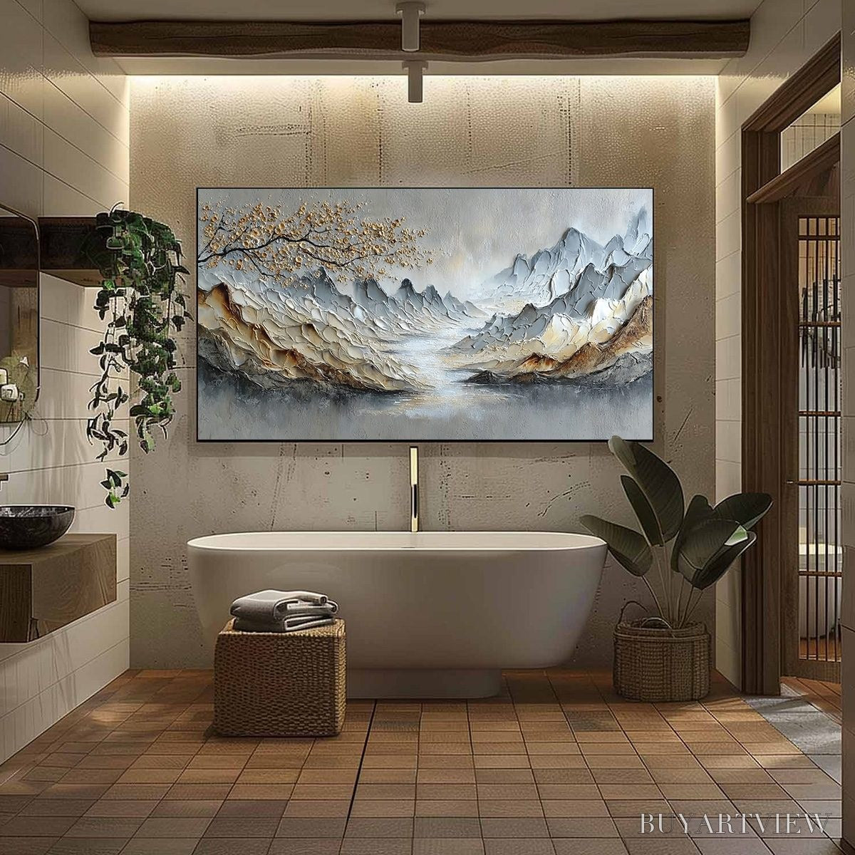 BUYARTVIEW Golden Serenity – Textured Impasto Mountain Valley Landscape Painting - image 6