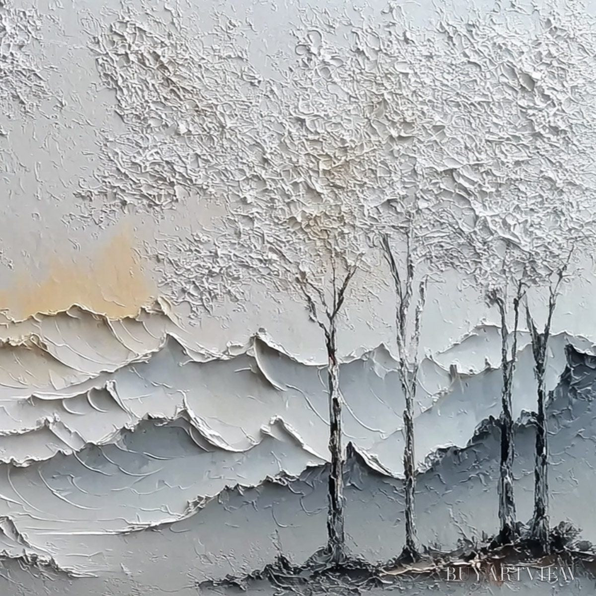 BUYARTVIEW Golden Silence – Textured Wabi Sabi Mountain and Trees Landscape Painting - image 5