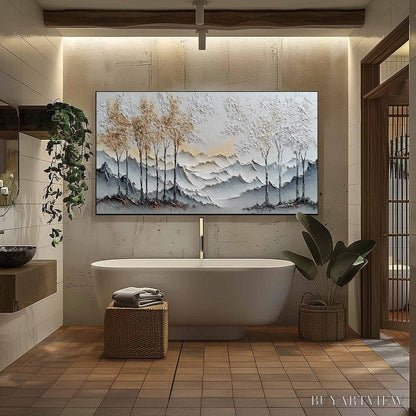 BUYARTVIEW Golden Silence – Textured Wabi Sabi Mountain and Trees Landscape Painting - image 6