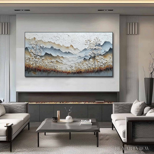 BUYARTVIEW Whispering Meadow – Heavily Textured Wabi Sabi Mountain & Flower Landscape Painting - image 2