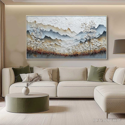 BUYARTVIEW Whispering Meadow – Heavily Textured Wabi Sabi Mountain & Flower Landscape Painting - image 4