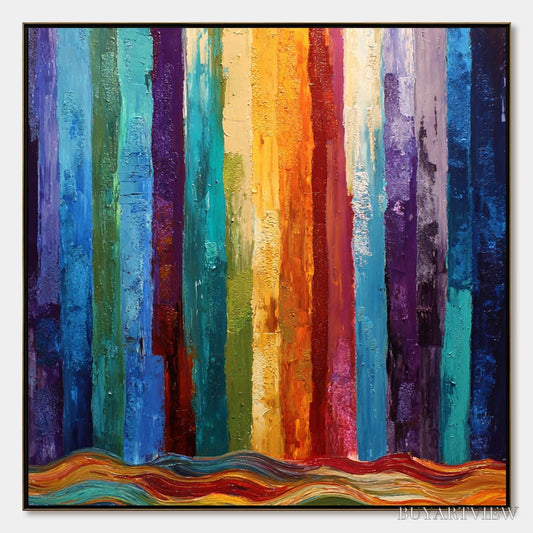 BUYARTVIEW Chromatic Cascade – Large Colorful Abstract Impasto Oil Painting - image 1