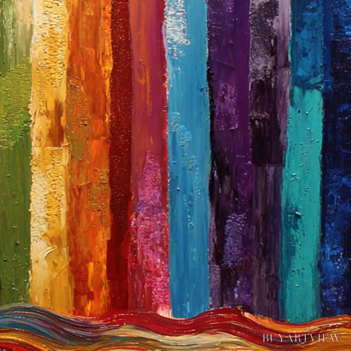 BUYARTVIEW Chromatic Cascade – Large Colorful Abstract Impasto Oil Painting - image 3