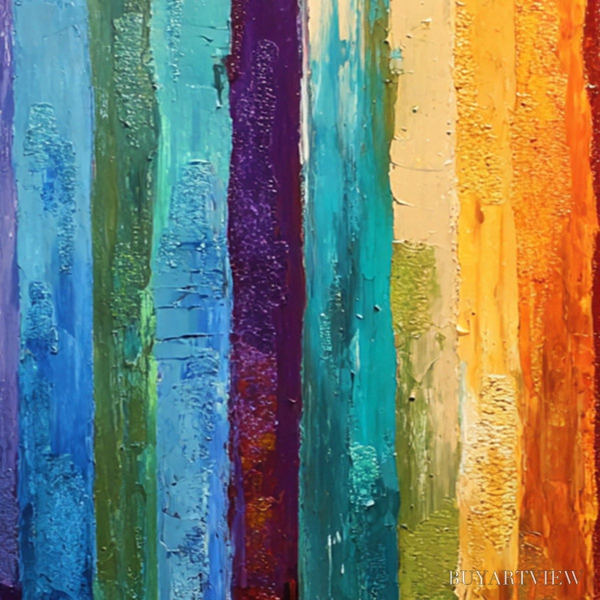 BUYARTVIEW Chromatic Cascade – Large Colorful Abstract Impasto Oil Painting - image 5