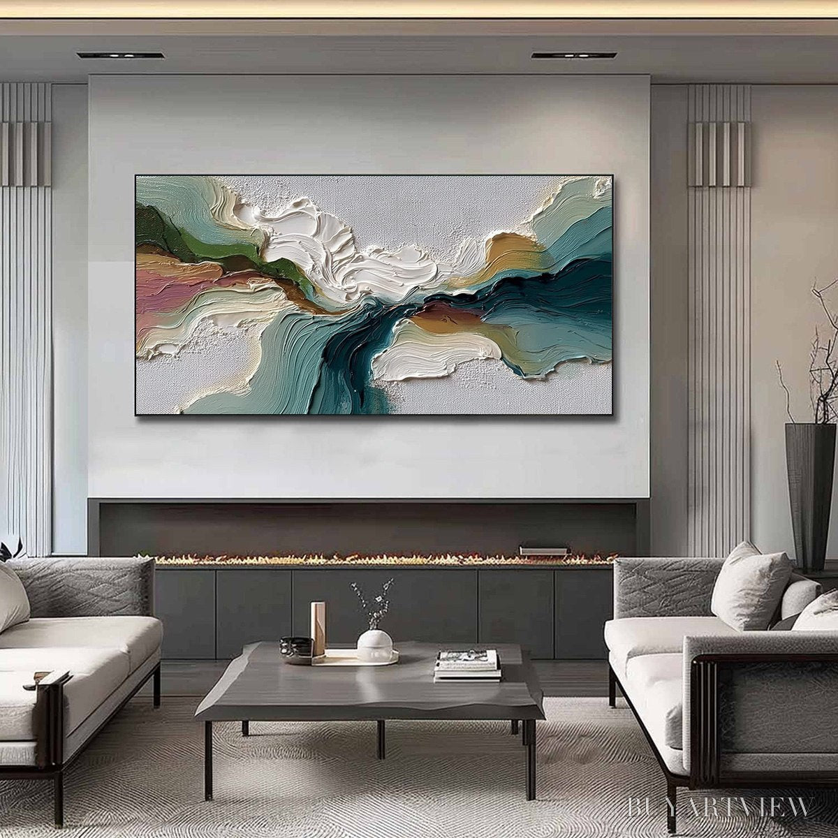 BUYARTVIEW Terraflow – Large Horizontal Abstract Impasto Landscape Painting - image 2