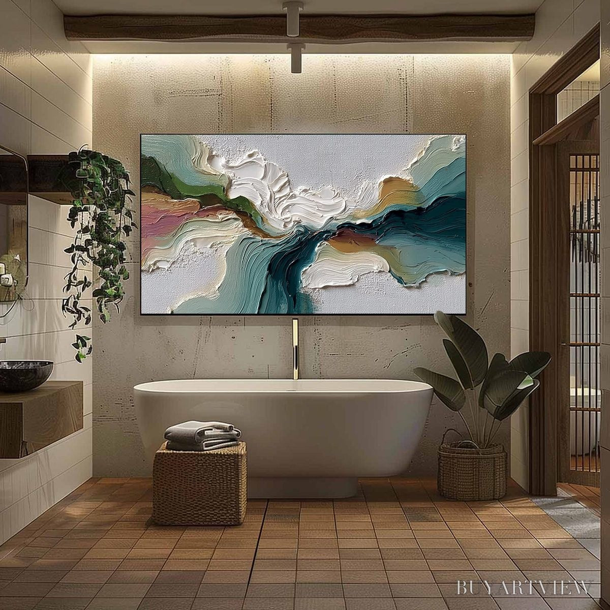 BUYARTVIEW Terraflow – Large Horizontal Abstract Impasto Landscape Painting - image 6
