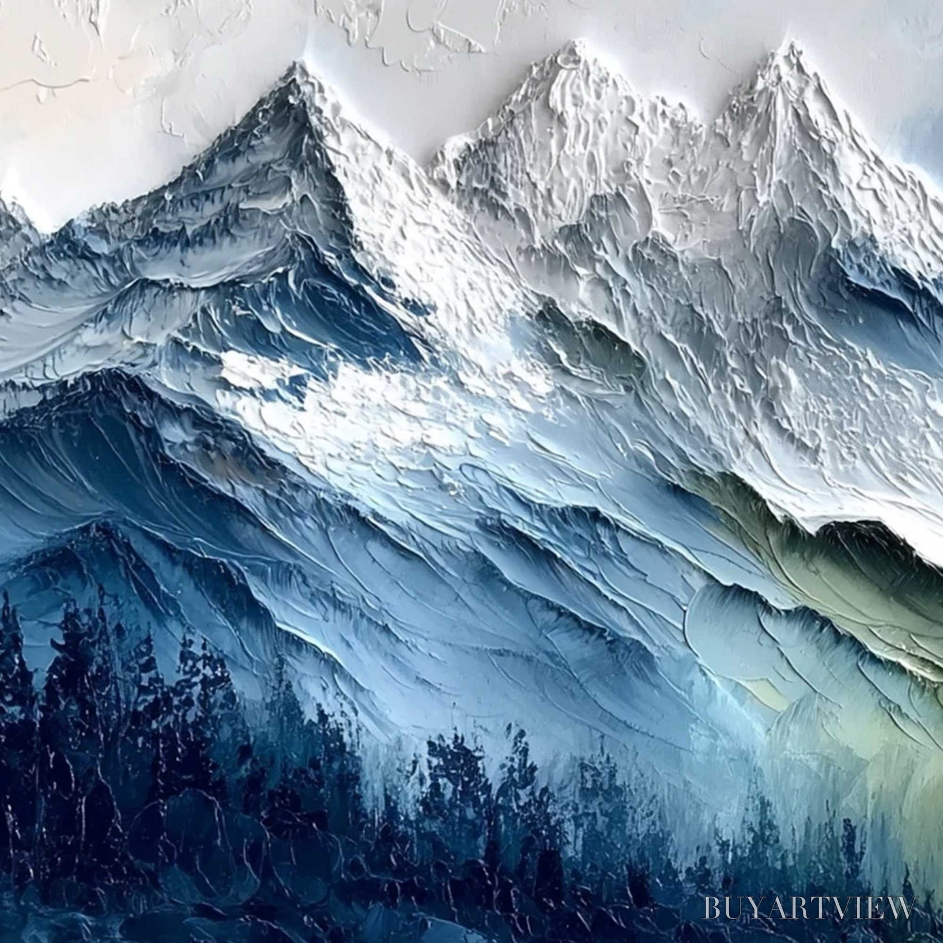 BUYARTVIEW Alpine Majesty – Textured Impasto Mountain Range Landscape Painting - image 3