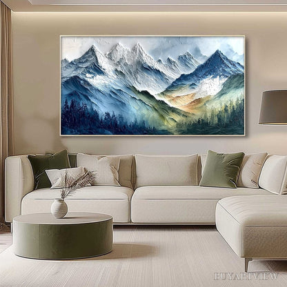BUYARTVIEW Alpine Majesty – Textured Impasto Mountain Range Landscape Painting - image 4