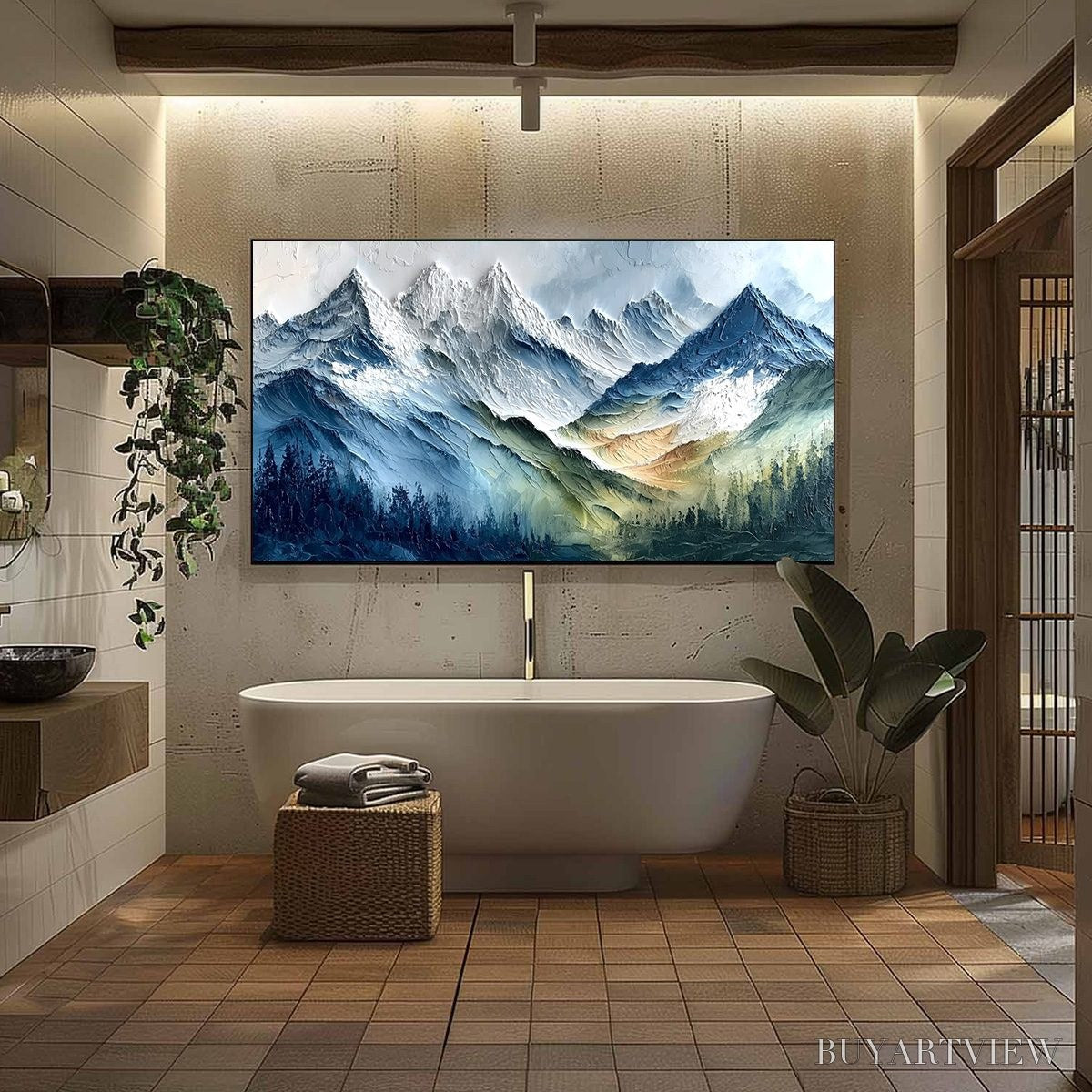 BUYARTVIEW Alpine Majesty – Textured Impasto Mountain Range Landscape Painting - image 6