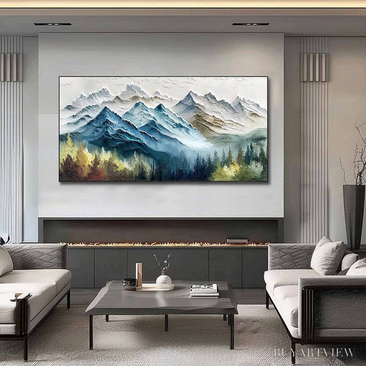 BUYARTVIEW Alpine Majesty – Textured Mountain and Forest Landscape Painting - image 2