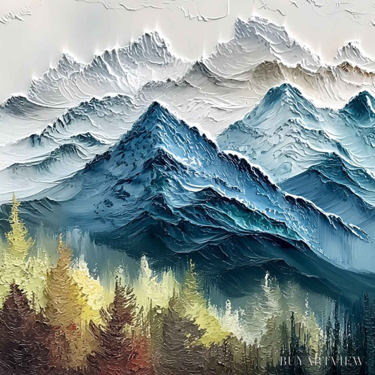 BUYARTVIEW Alpine Majesty – Textured Mountain and Forest Landscape Painting - image 3