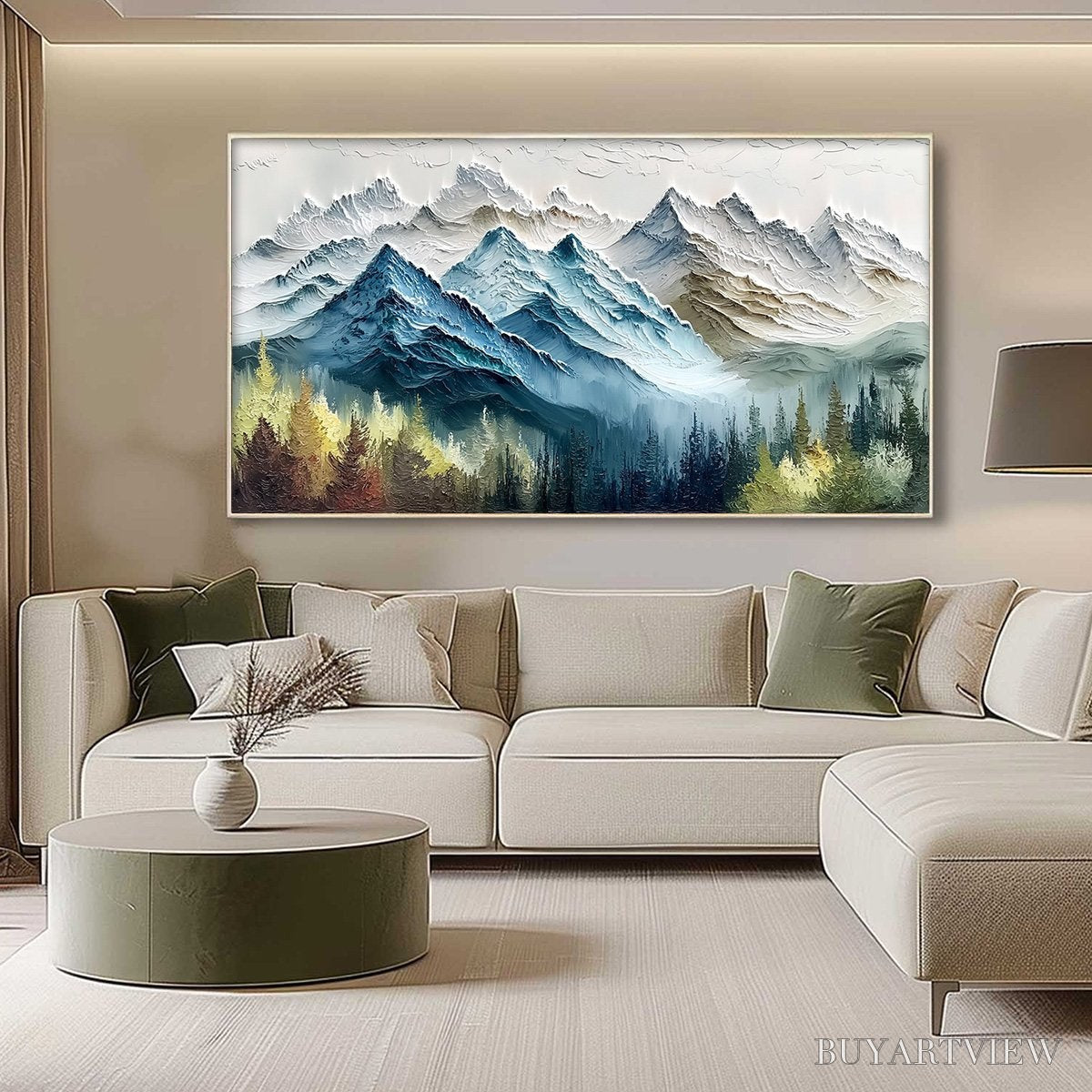 BUYARTVIEW Alpine Majesty – Textured Mountain and Forest Landscape Painting - image 4