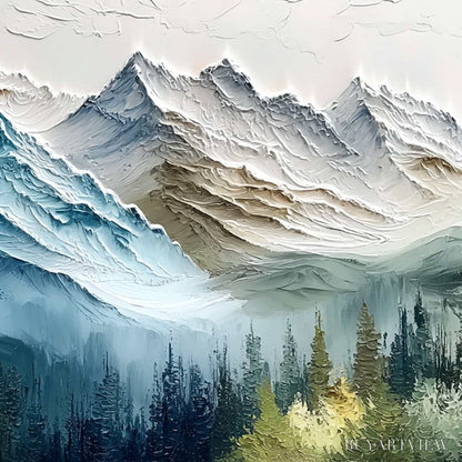 BUYARTVIEW Alpine Majesty – Textured Mountain and Forest Landscape Painting - image 5