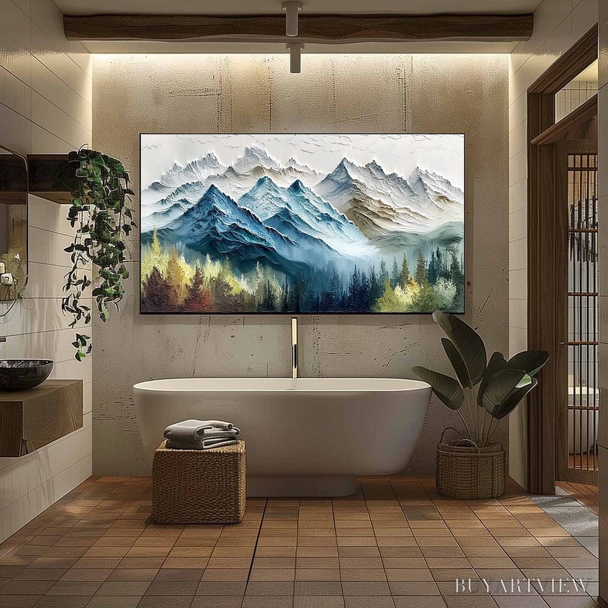 BUYARTVIEW Alpine Majesty – Textured Mountain and Forest Landscape Painting - image 6