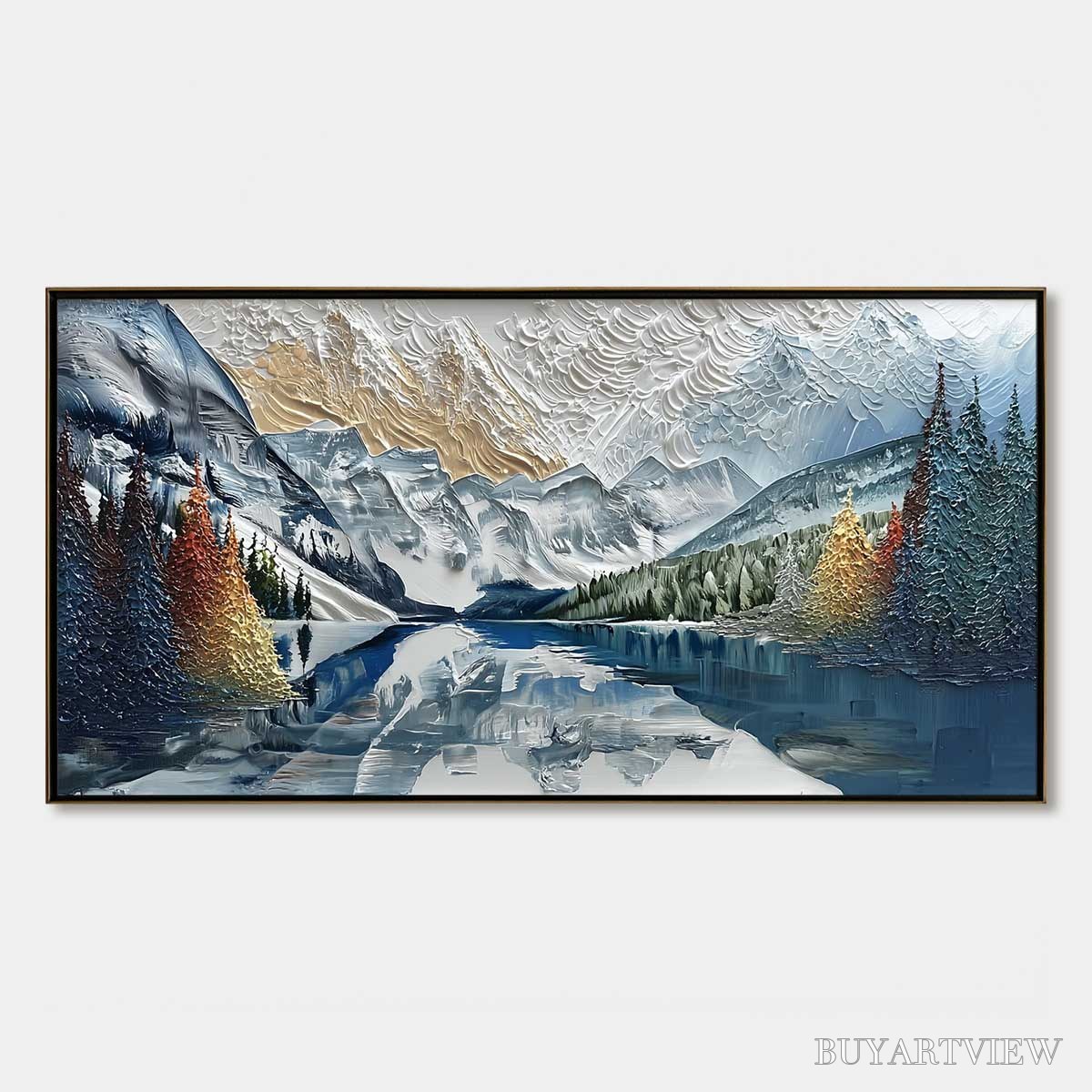 BUYARTVIEW Alpine Glow – Textured Mountain Lake Impasto Landscape Painting - image 1