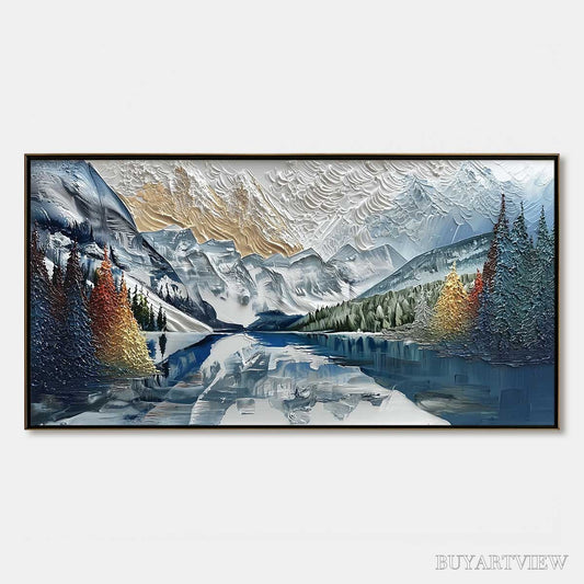 BUYARTVIEW Alpine Glow – Textured Mountain Lake Impasto Landscape Painting - image 1