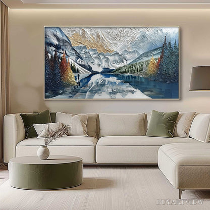 BUYARTVIEW Alpine Glow – Textured Mountain Lake Impasto Landscape Painting - image 4
