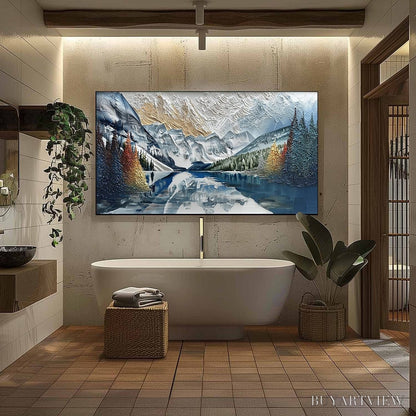 BUYARTVIEW Alpine Glow – Textured Mountain Lake Impasto Landscape Painting - image 6