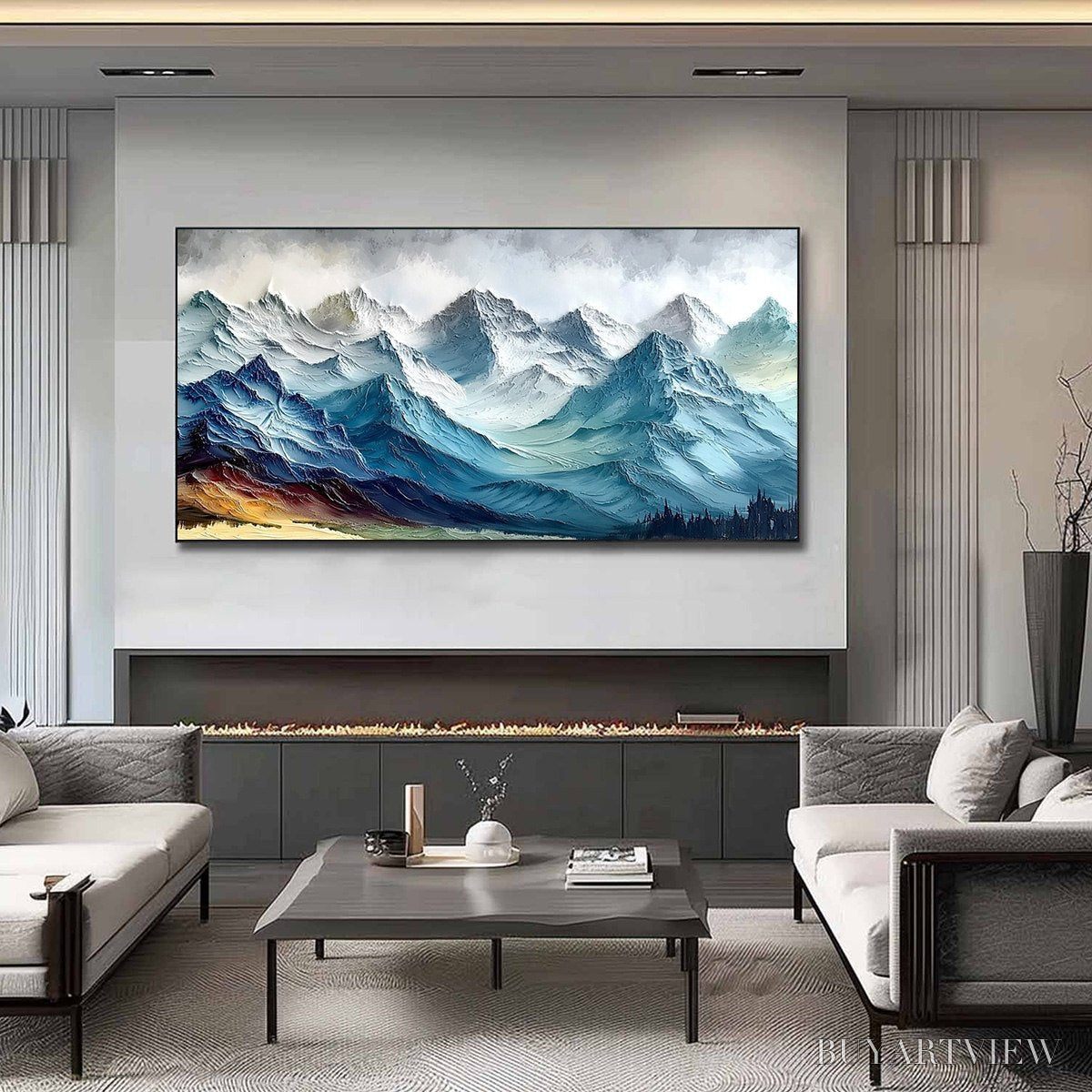 BUYARTVIEW Alpine Crest – Textured Impasto Mountain Range Landscape Painting - image 2