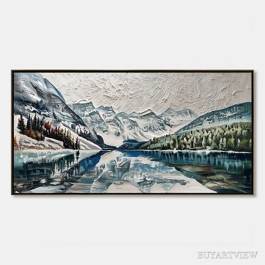 BUYARTVIEW Glacial Serenity – Heavily Textured Impasto Mountain Lake Painting - image 1