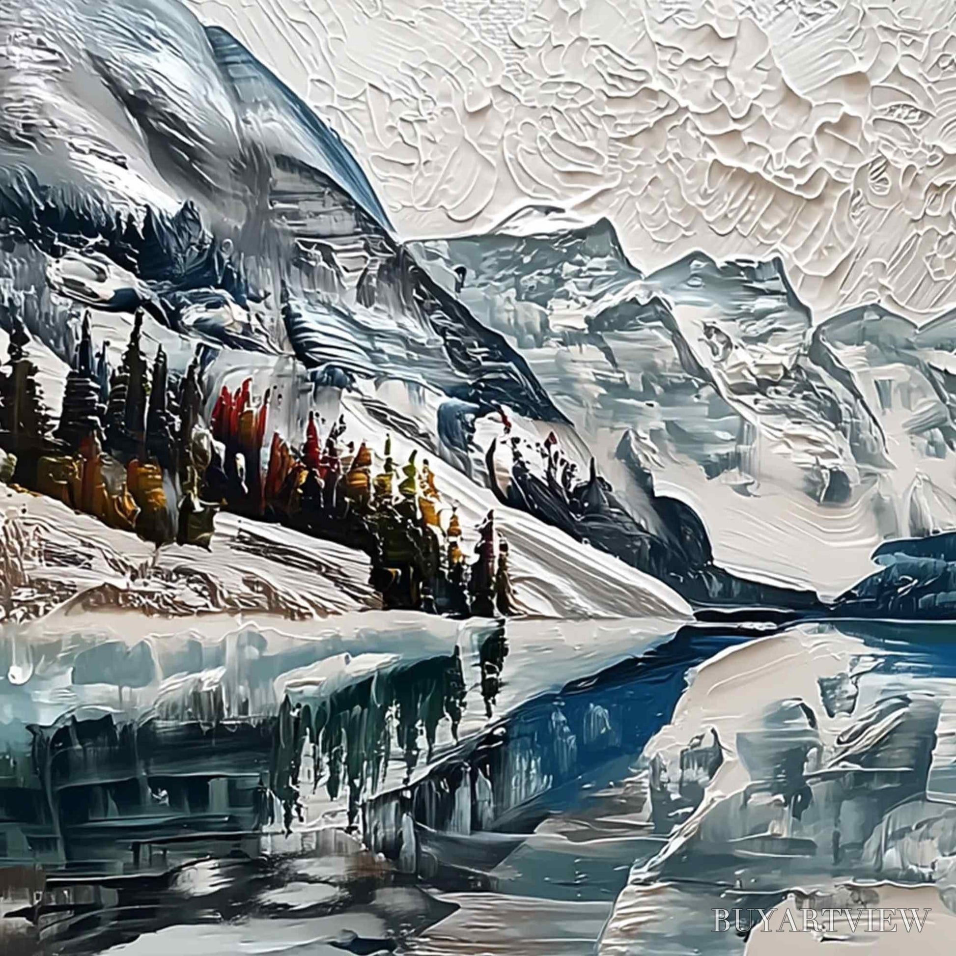 BUYARTVIEW Glacial Serenity – Heavily Textured Impasto Mountain Lake Painting - image 3