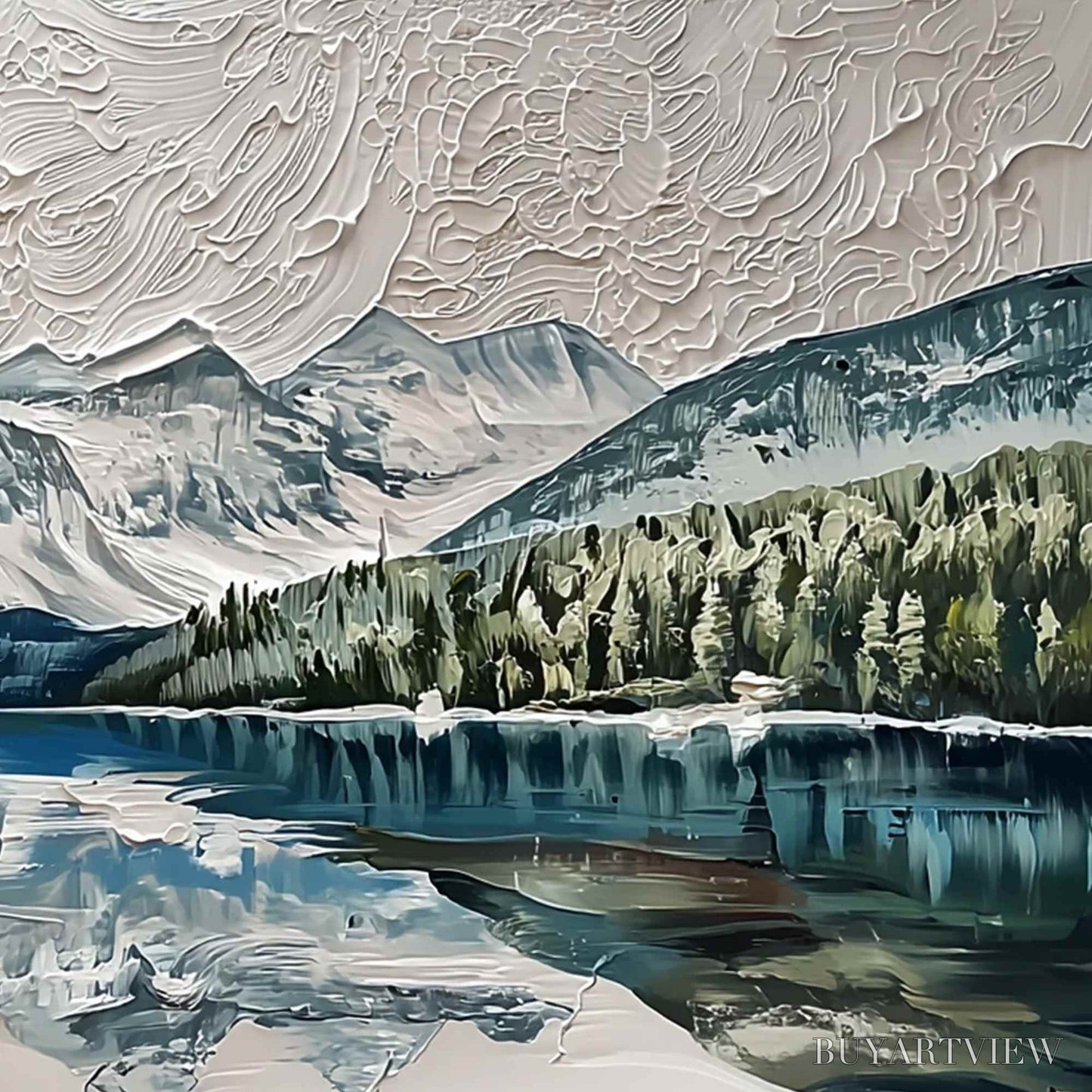 BUYARTVIEW Glacial Serenity – Heavily Textured Impasto Mountain Lake Painting - image 5