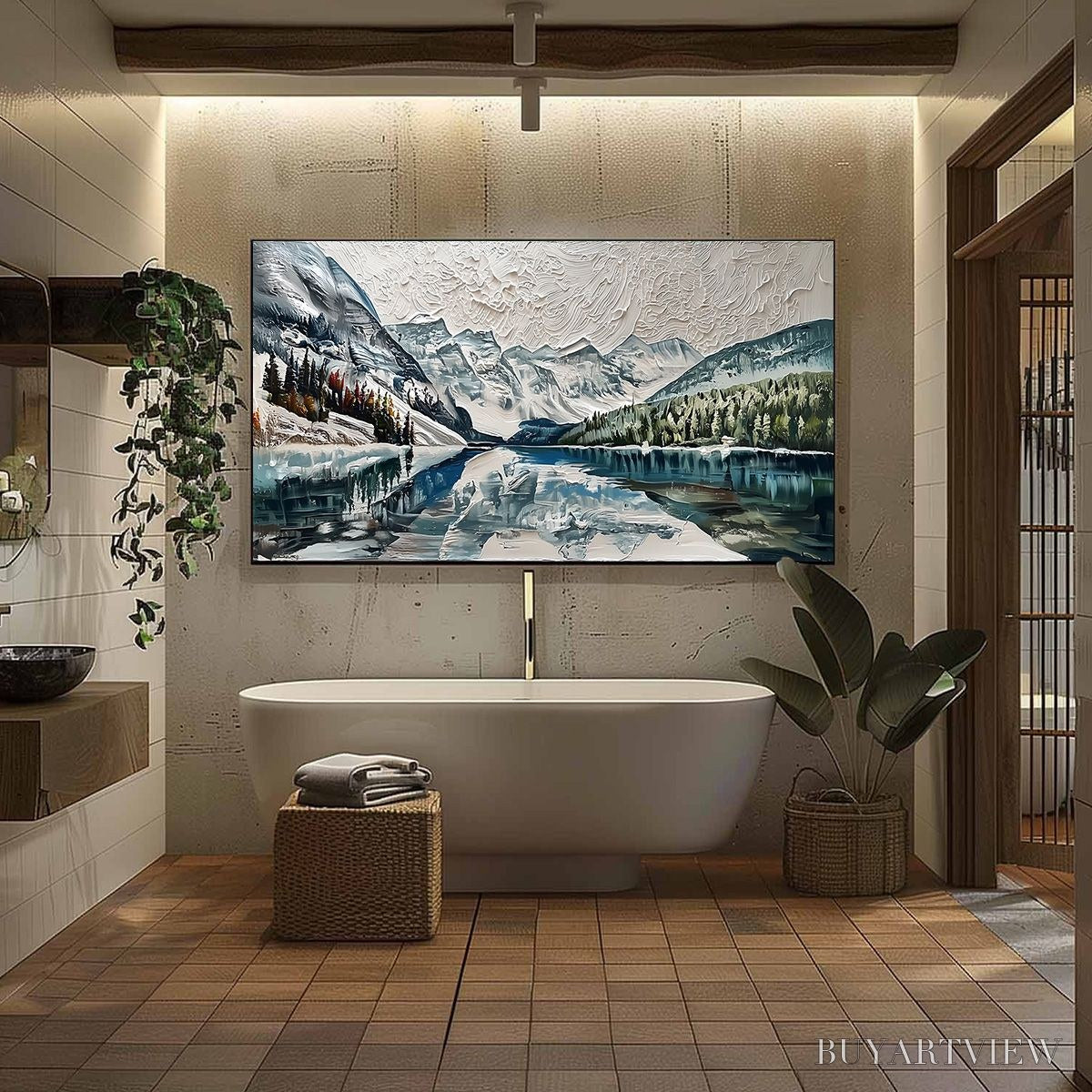 BUYARTVIEW Glacial Serenity – Heavily Textured Impasto Mountain Lake Painting - image 6
