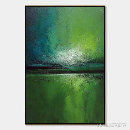 BUYARTVIEW Verdant Horizon – Large Textured Abstract Green Landscape Painting - image 1