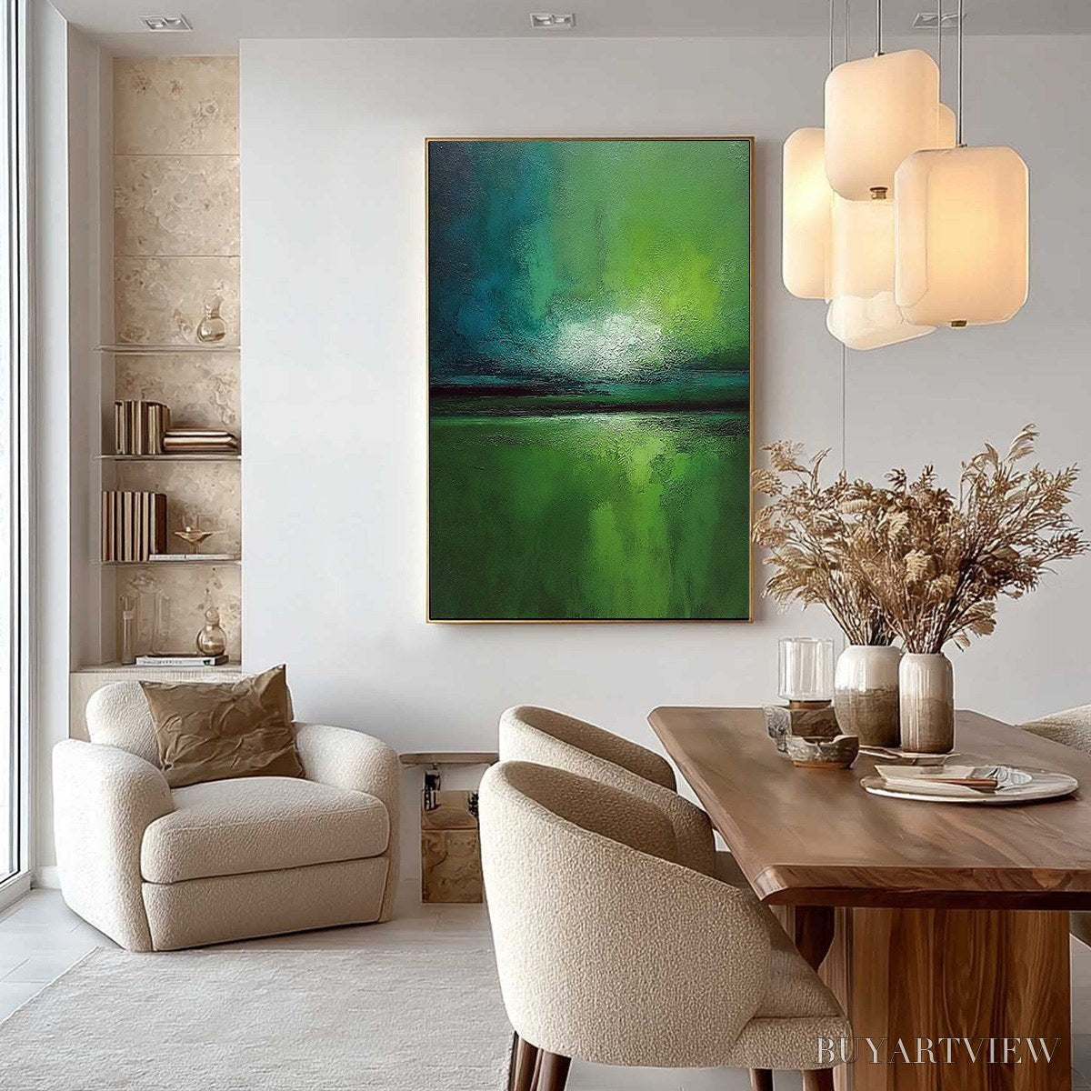BUYARTVIEW Verdant Horizon – Large Textured Abstract Green Landscape Painting - image 4