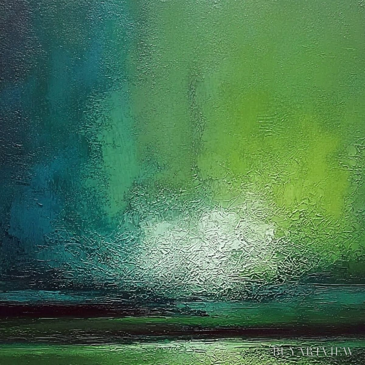 BUYARTVIEW Verdant Horizon – Large Textured Abstract Green Landscape Painting - image 5