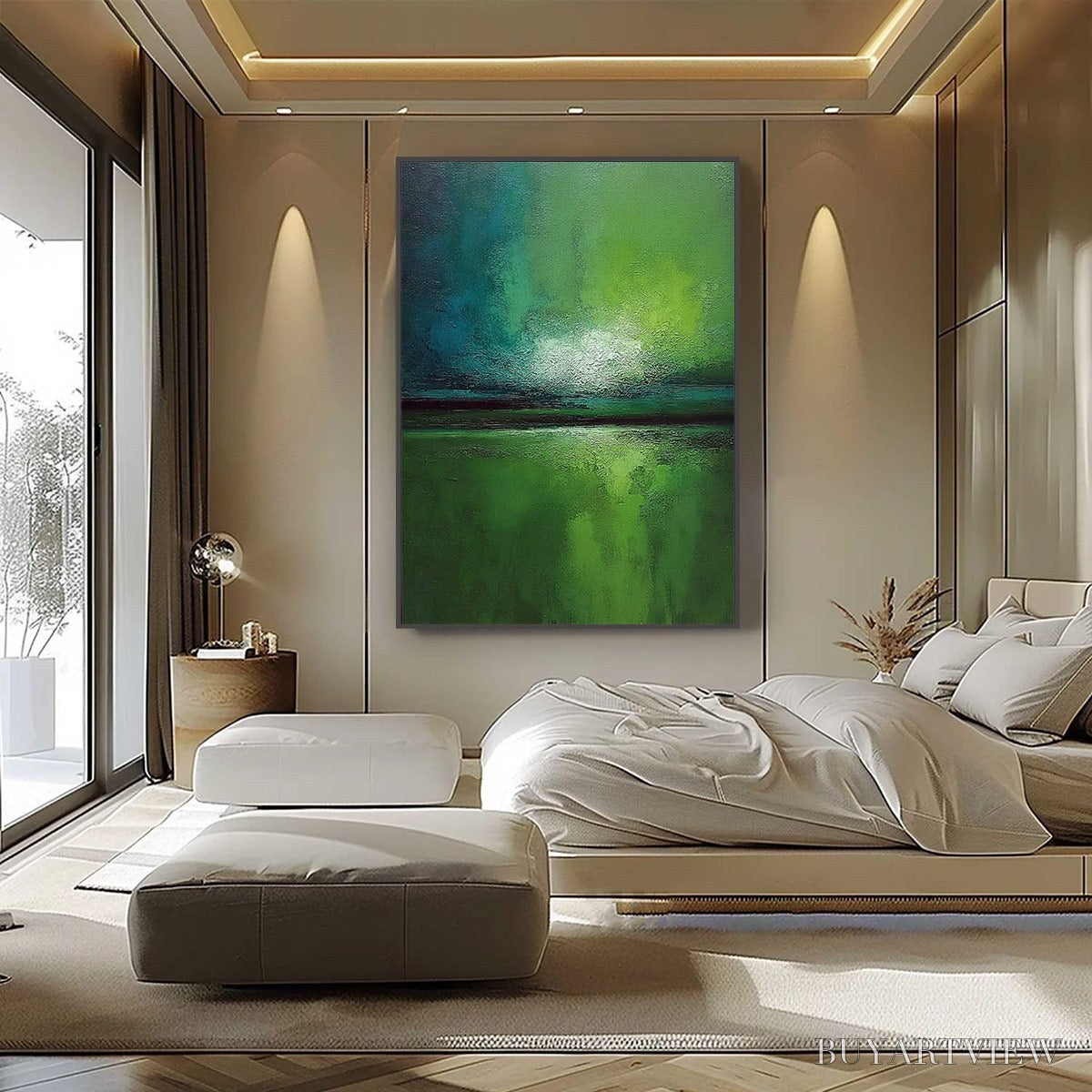 BUYARTVIEW Verdant Horizon – Large Textured Abstract Green Landscape Painting - image 6