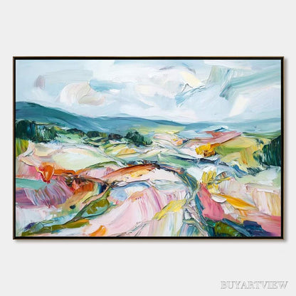 BUYARTVIEW Valley in Bloom – Textured Palette Knife Abstract Landscape Painting - image 1