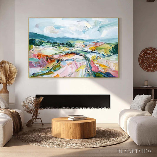 BUYARTVIEW Valley in Bloom – Textured Palette Knife Abstract Landscape Painting - image 2