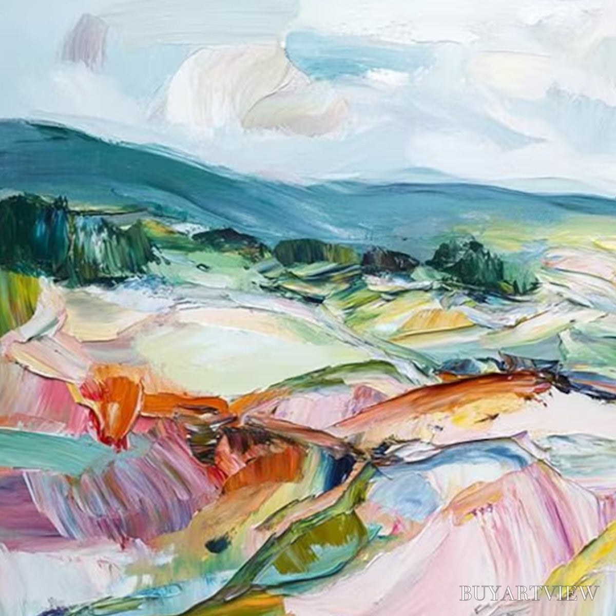 BUYARTVIEW Valley in Bloom – Textured Palette Knife Abstract Landscape Painting - image 3