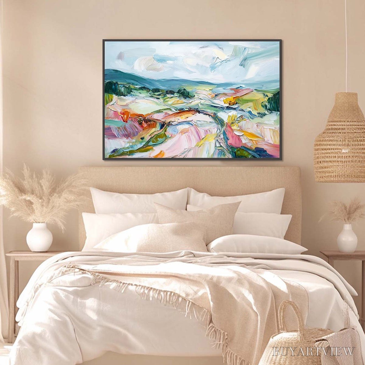 BUYARTVIEW Valley in Bloom – Textured Palette Knife Abstract Landscape Painting - image 4