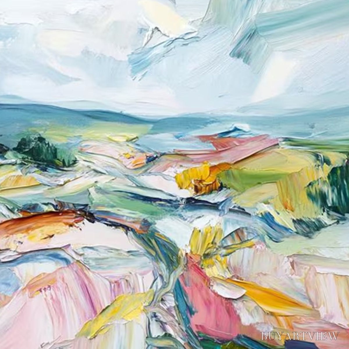 BUYARTVIEW Valley in Bloom – Textured Palette Knife Abstract Landscape Painting - image 5