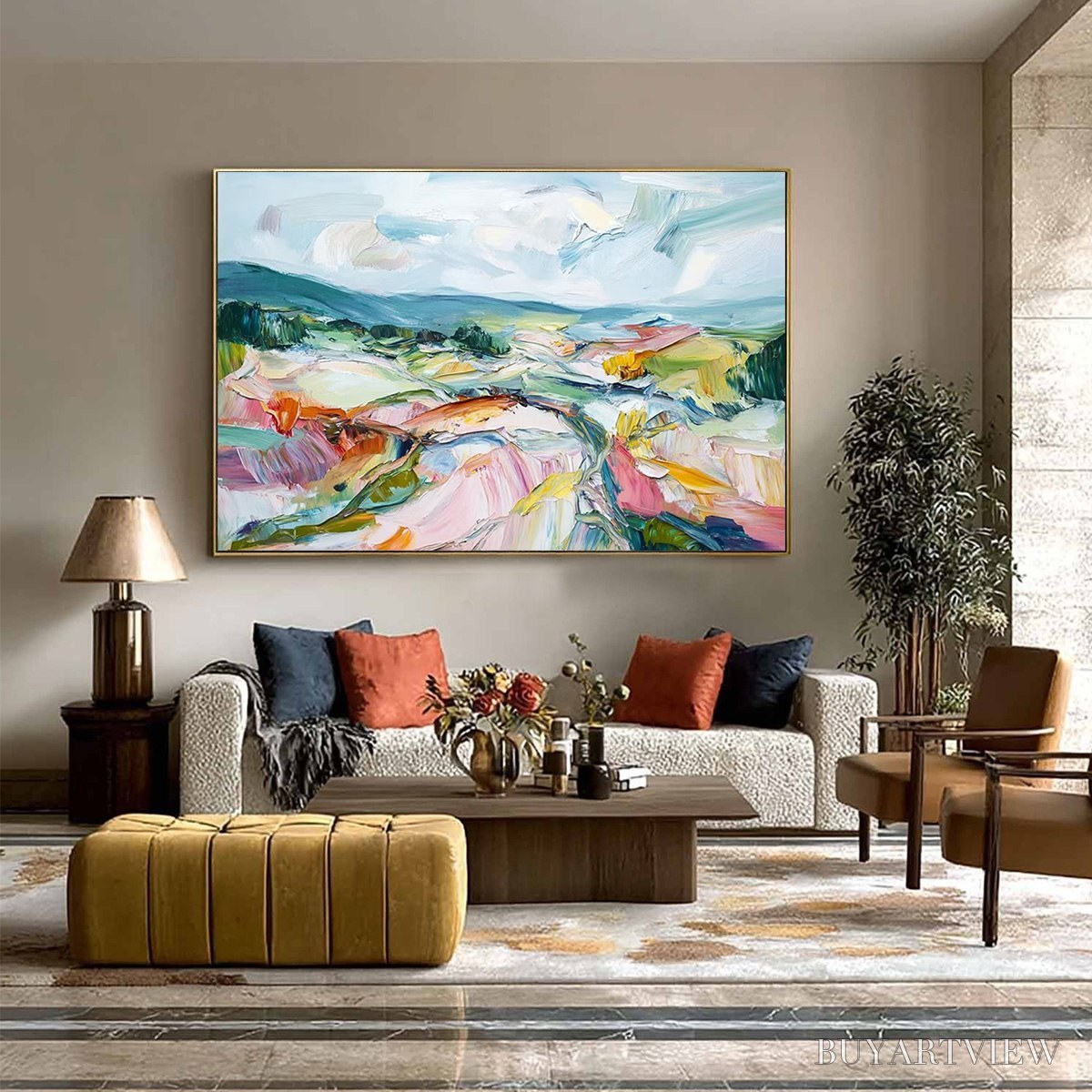 BUYARTVIEW Valley in Bloom – Textured Palette Knife Abstract Landscape Painting - image 6