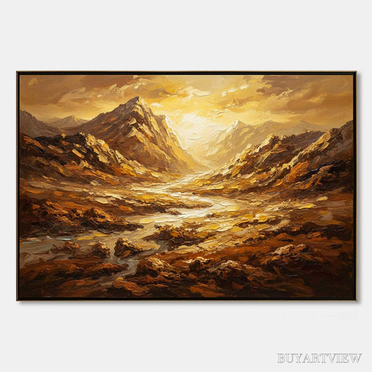 BUYARTVIEW Golden Canyon – Textured Impasto Mountain Valley Landscape Painting - image 1