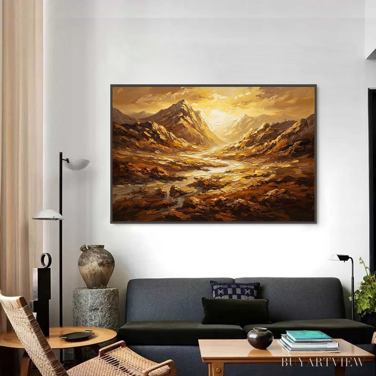 BUYARTVIEW Golden Canyon – Textured Impasto Mountain Valley Landscape Painting - image 2