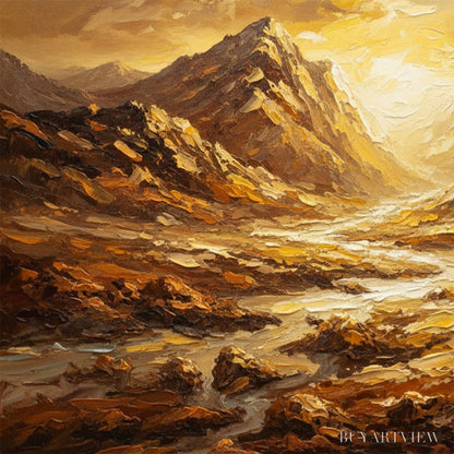 BUYARTVIEW Golden Canyon – Textured Impasto Mountain Valley Landscape Painting - image 3