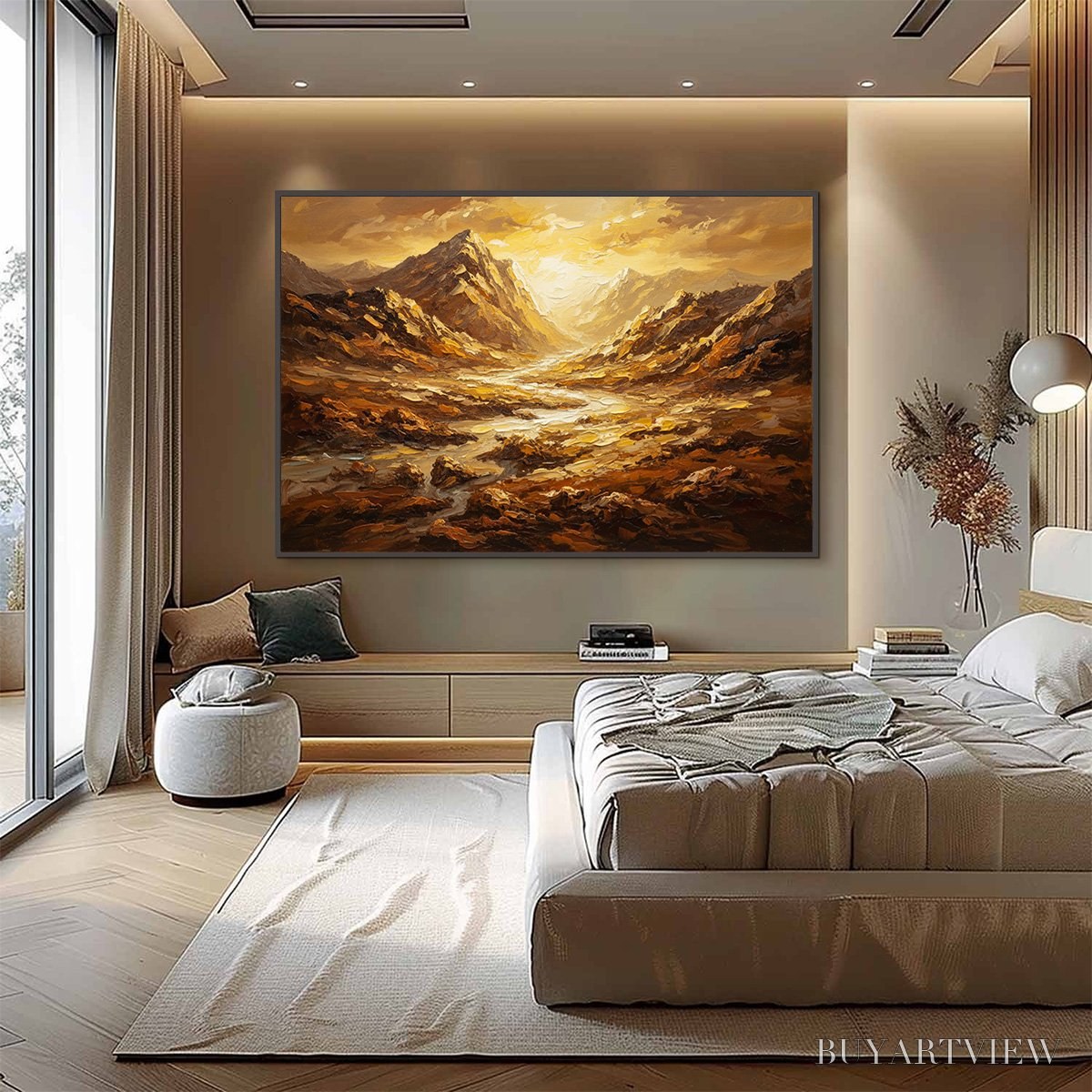 BUYARTVIEW Golden Canyon – Textured Impasto Mountain Valley Landscape Painting - image 4