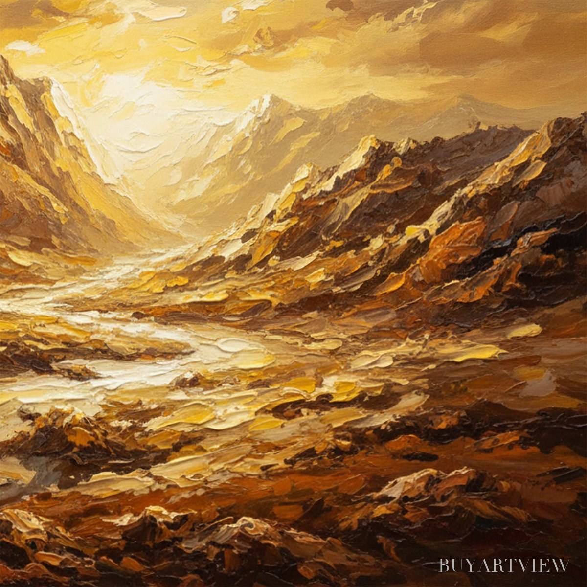 BUYARTVIEW Golden Canyon – Textured Impasto Mountain Valley Landscape Painting - image 5