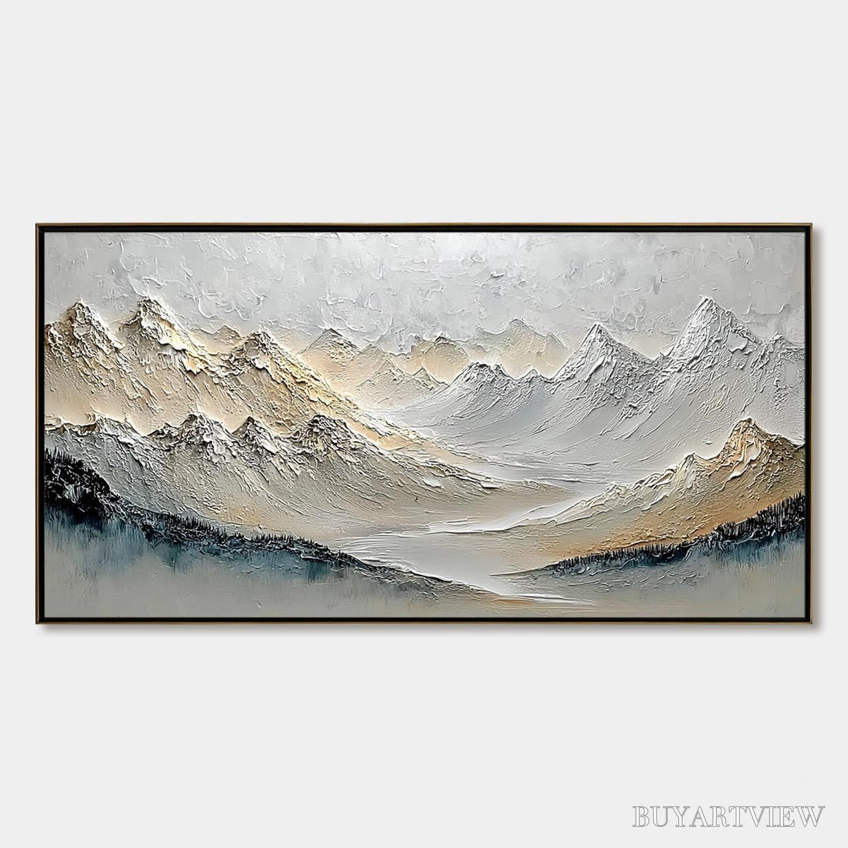 BUYARTVIEW Alpine Serenity – Textured Wabi Sabi Mountain Landscape Painting - image 1